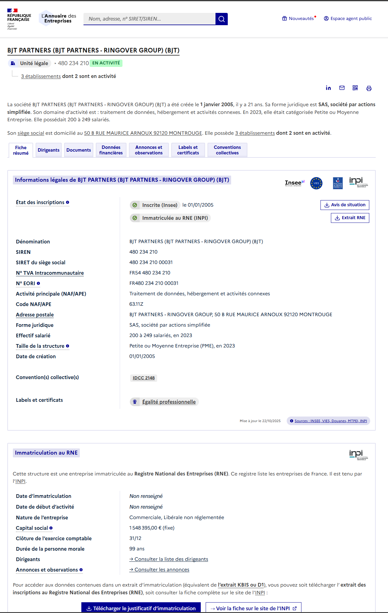 Dashboard entreprises